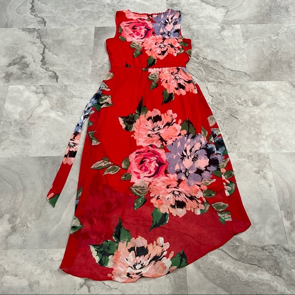 Apt. 9 Red Floral High Low Chiffon Dress Size‎ Large L - Picture 2 of 4